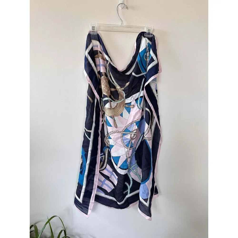 Talbots‎ Square Starboard Port Scarf Silk Indigo Blue Multi